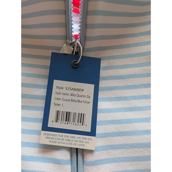 NWT Addison Bay Large Double Knit Alley Quarter Zip Guava Baby Blue Stripe L - Picture 4 of 6
